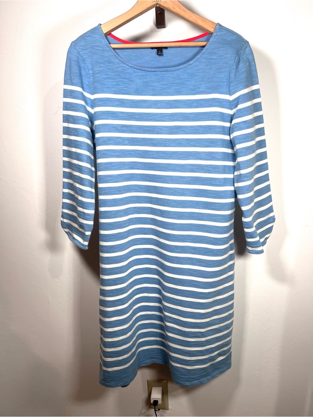 Talbots Blue and White Striped Boatneck Dress / 100% Cotton / L